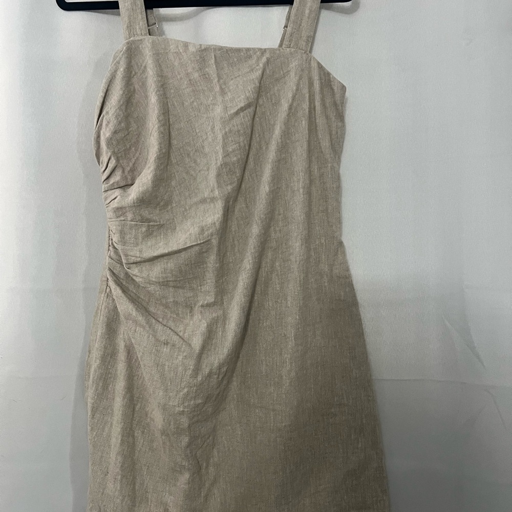 Abercrombie & Fitch Tan Ruched linen Mini Dress, new without tags, never worn,
